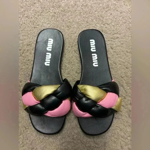 Miu Miu Women’s Calzature Donna Slip On Woven Slide Sandals - Picture 5 of 11